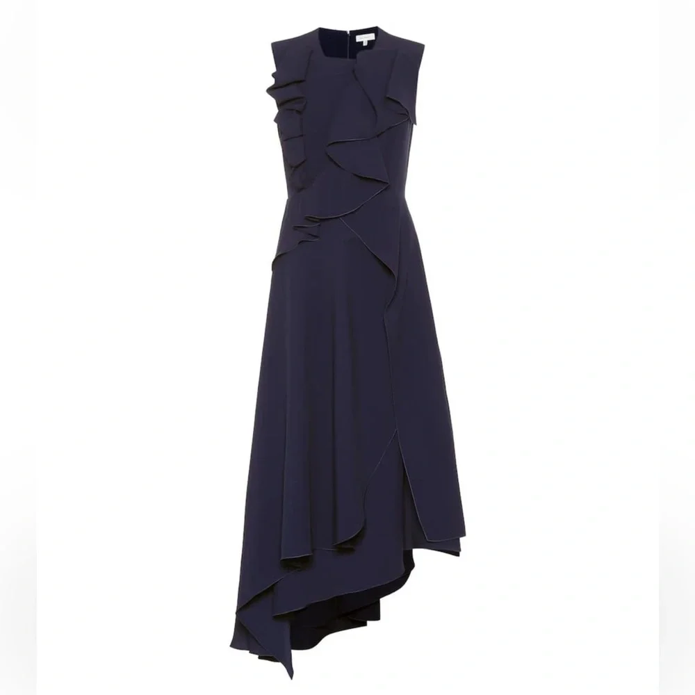 Elegant  Navy DELPOZO
Ruffled crêpe midi dress - Picture 5 of 9